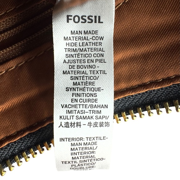 Fossil Crossbody Bag Cecilia Small Top Zip Brown and Gold Chain Design Purse - Picture 10 of 13